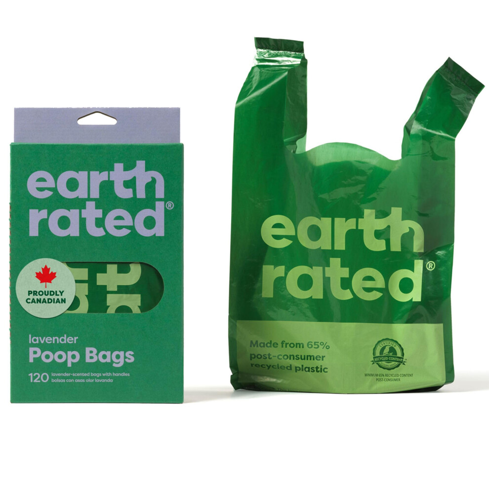 Earth Rated Dog Poo Bags With Handles, Easy Tie And Guaranteed Leakproof, Lavender Scented, 120 Bags