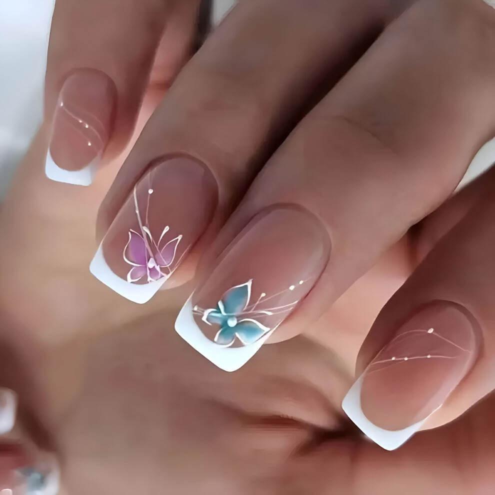 Pink Butterfly Press-On Nails Medium Square 24pcs