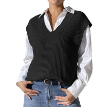 Women's solid-color loose V-neck sweater vest