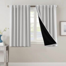 100% Blackout Curtains with Black Liner, Thermal Insulated, Back Tab/Rod Pocket, 2 Panels, Greyish White, Compatible with Standard Rods