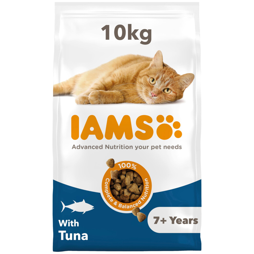 Iams Senior Complete Dry Cat Food Tuna 10Kg - Supports Heart Health