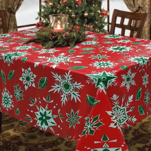 Nappe de Noël rectangulaire rouge 152 x 213 cm réutilisable - Nappe rectangulaire bordeaux à motif flocons de neige pour la cuisine et les repas
