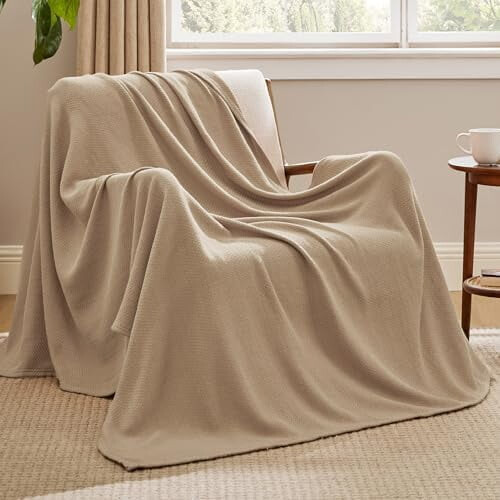 Manta GentleSoft 100% Algodão 50x70 polegadas – Leve, Respirável, Tecido em Espinha de Peixe, Marrom Claro, Compatível com Sofá e Cadeira de