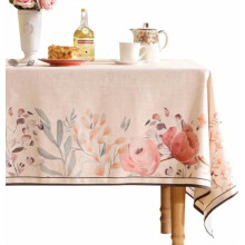 Nappe rectangulaire en lin, motif floral rose français, infroissable, décorative pour la cuisine, la salle à manger, le goûter ou Noël – 140 x