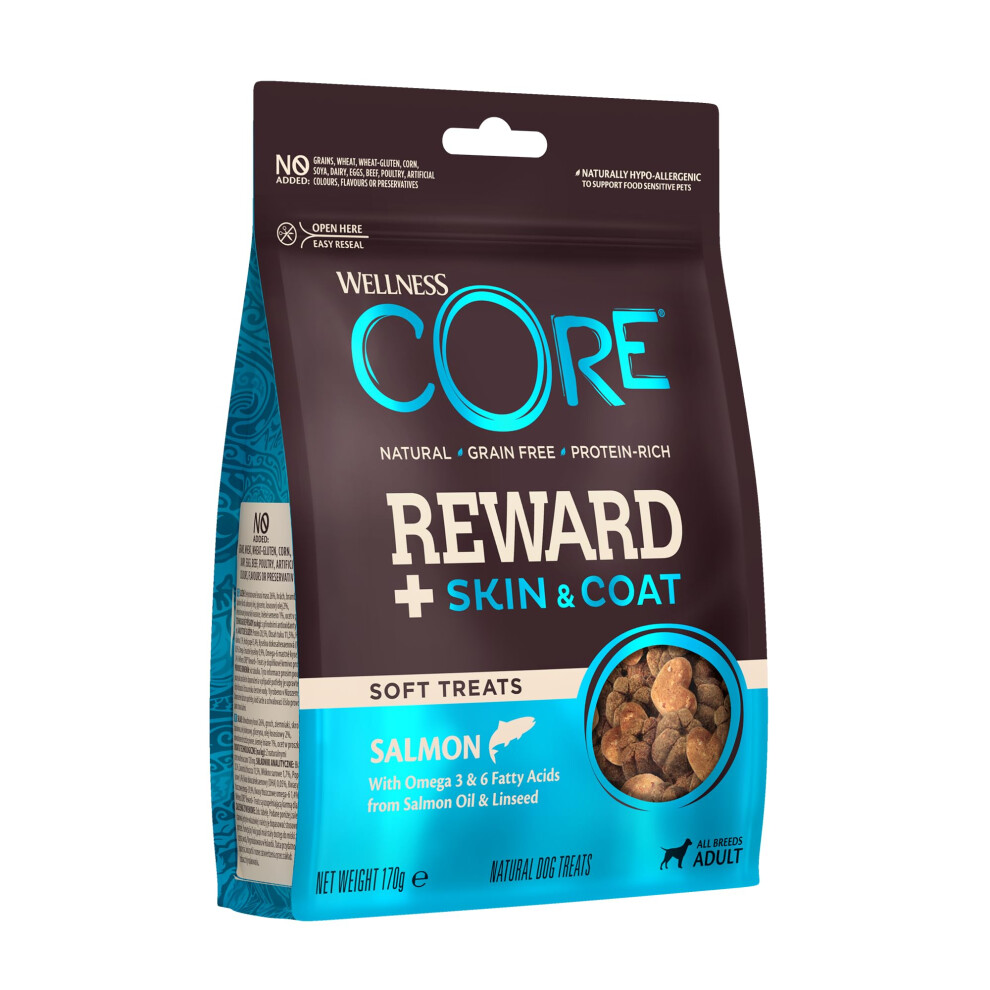 Wellness Core Reward+ Skin & Coat 170G, - Free Dog Treats Salmon/Grain
