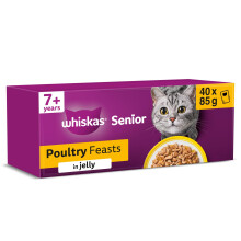 WHISKAS Senior 7+ Wet Cat Food in Jelly 40x85g Poultry Feasts