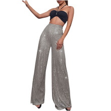 lulshou Wijde Broek Dames, Elegante Damesbroek met Hoge Taille en Wijde Pijpen, Flared Broek met Rits, Effen Kleur, Paillettenbroek