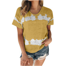 Zomerse tops voor dames, T-shirts voor dames in grote maten, tops met ronde hals en korte mouwen, modieuze tie-dye print, casual pasvorm.