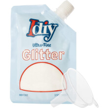 iDIY Ultra Fine Glitter (100g) – Snowfall White, Non-Toxic, Easy-Pour Bag & Funnel, for DIY Crafts, School, Festivals, Resin, Decor – compatible
