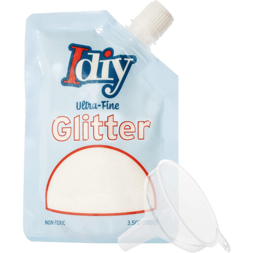 iDIY Εξαιρετικά Λεπτό Γκλίτερ (100g) – Λευκό Χιονιού, Μη Τοξικό, Σακούλα & Χωνί Εύκολης