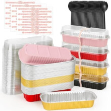 60-Pack 6.8oz Mini Loaf Pans with Lids, Disposable Aluminum Foil Baking Tins for Individual Cakes (Multi-colored)