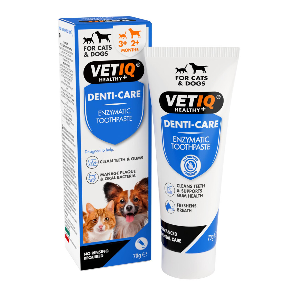 Vetiq Denti-Care Enzymatic Toothpaste For Cats 3+ Months & Dogs 2+ Months, Designed To Help Clean Teeth, Support Gum Health & Freshen Breath, 70 G (P