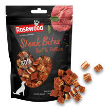 Rosewood Steak Bites for Dogs - Made with Beef and Pollock, Grain Free Chews, High Protein, Bite-Sized Dog Treats, By Pets Unlimited (100g)