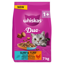 WHISKAS DUO Adult Dry Cat Food 7kg Surf & Turf