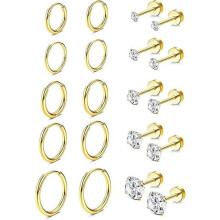 10 Pairs Mini Small Hoop Earrings Flat Back Stud Earrings 316L Stainless Steel Hoop Earrings for Women Men, Gold