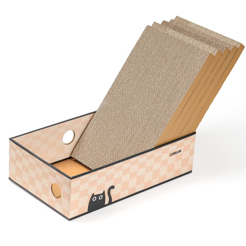 Conlun 5-Pack Cat Scratching Boards with Box, Large Reversible