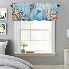 Watercolor Ocean Jellyfish Starfish Valance 42x18 in