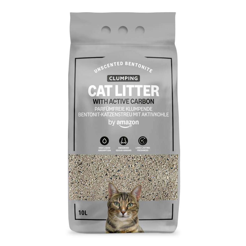 By Amazon Clumping Unscented Cat Litter With Active Carbon 10L (Pack