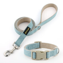 Plutus Pet Cotton Hemp Dog Collar and Leash Set, Adjustable Collar