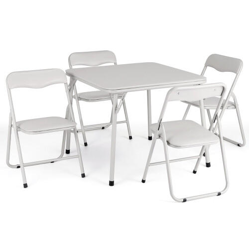 Folding Card Table and Chair Set Beige 5-Piece