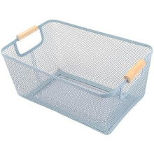 Metal Mesh Steel Basket with Wood Handle, Rectangle-Blue, Multi-function Hanging Organizer for Kitchen, Bathroom, Picnic – Compatible with Standard