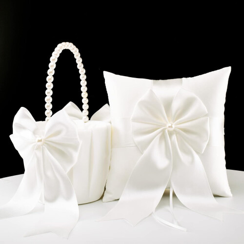 Satin-Blumenmädchenkorb & Ringkissen-Set