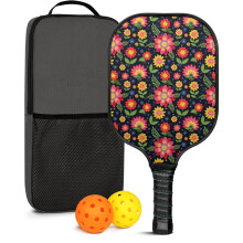 Pickleball Paddles Set with Floral Fiberglass Rackets, 2 Balls & Bag – Compatible with Indoor/Outdoor Play