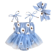 Mono de malla sin mangas con estampado floral para bebés niñas, ropa infantil con diadema para bebés de 3 a 6 meses.