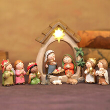 LED-Krippen-Ornament-Set aus Kunstharz