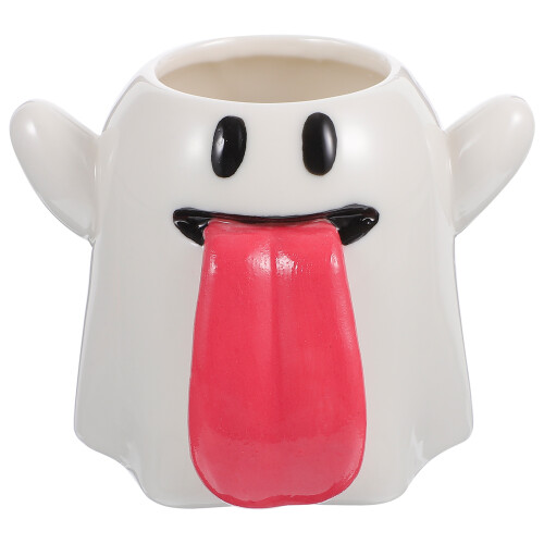 2Pcs Cute Cartoon Ghost Mug Halloween Themed White Ceramic Cup