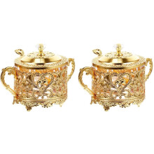 Sucrier, 2 sucriers turcs avec couvercle et cuillère, pots à condiments, boîte à épices, salière dorée en relief, bonbonnière en verre,