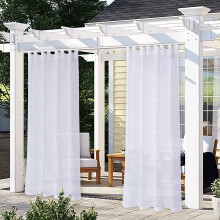 Rideau d'extérieur en lin pour patio, voilage imperméable à pattes pour pergola, porche, cabane de jardin, gazebo, 52 po x 84 po, blanc, 1 panneau