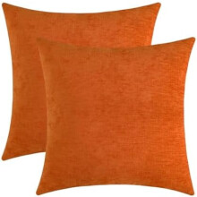 Housses de coussin décoratives en chenille orange vif, douces et moelleuses, pour canapé ou salon, lot de 2, 45 x 45 cm