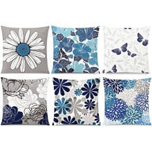 Housses de coussin bleu-gris 40x40 cm (6 pièces), motif marguerite, compatibles avec une décoration de style ferme moderne et de patio