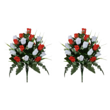 Artificial Cemetery Flowers for Graves – Memorial Silk Rose Bouquet, Durable Outdoor Grave Decoration (Set of 2), compatible with standard