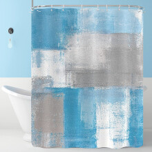 Cortina de chuveiro abstrata em degradê azul claro, 183 cm x 183 cm