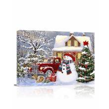 Kerst canvas wanddecoratie, houten lijst
