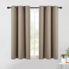 Kitchen Blackout Short Curtain Panels for Bedroom, Taupe, 2 Panels, W42 x L45 -Inch, Thermal Insulated Grommet Top Blackout Draperies and Drapes