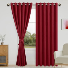 Blackout Curtains with Tiebacks – Thermal Insulated, Grommet, 70x84", Red, 2 Panels