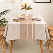 Cotton Linen Waterproof Embroidered Rectangle Tablecloth, Rustic Farmhouse Style, Indoor/Outdoor Use – Striped, 54"x54", Compatible with Dining