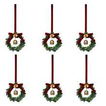 Set van 6 kerstkransen van 20 cm met jute strikken en rode accenten
