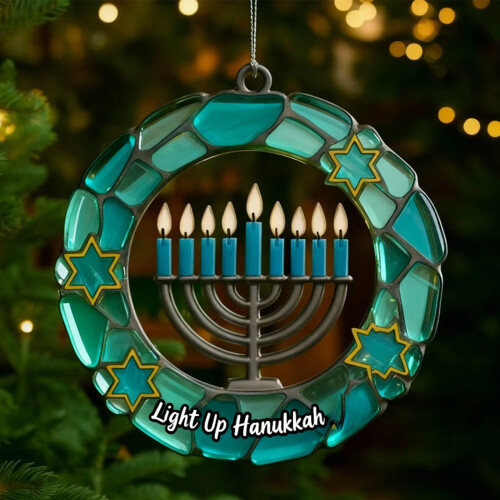 Hanukkah lysende ornament, akryl flad dekoration