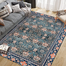 5x7 Area Rug Washable Non-Slip Floral Vintage Boho Low Pile Carpet, Distressed Soft Accent Rug for Bedroom Living Room Home Office Blue