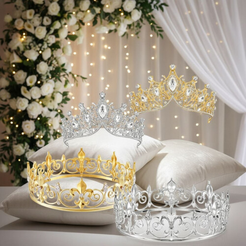 4-teiliges Set aus Gold- und Silbertiara und Krone