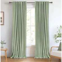 Cortinas opacas de lino de 50" x 84", con trabillas traseras/bolsillo para barra, aislantes térmicas, 2 paneles, color verde salvia.