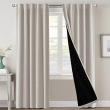 100% Blackout Curtains with Black Liner, Thermal Insulated, Back Tab/Rod Pocket, 2 Panels, 42x84", Pumice Stone