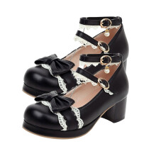 1Paire Chaussures Lolita Cuir Talon Chunky Style Ătudiante