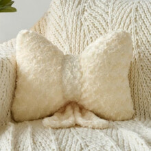 Bow Pillow, Soft Plush Bow-Shaped Throw Pillow for Couch/Bed – Beige, 16" – Room Decor for Living Room & Bedroom
