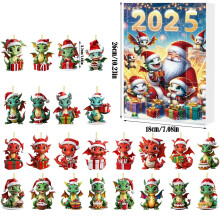 Calendrier de l'Avent de Noël en acrylique - 24 décorations avec le Père Noël et un dragon, réutilisable, pour sapin ou cheminée, coffret cadeau