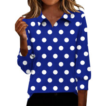 Damen-Top, lässiges bedrucktes V-Ausschnitt-Top mit schmalen 3/4-Ärmeln für den Herbst, gepunktete Bluse mit Reverskragen für Damen.